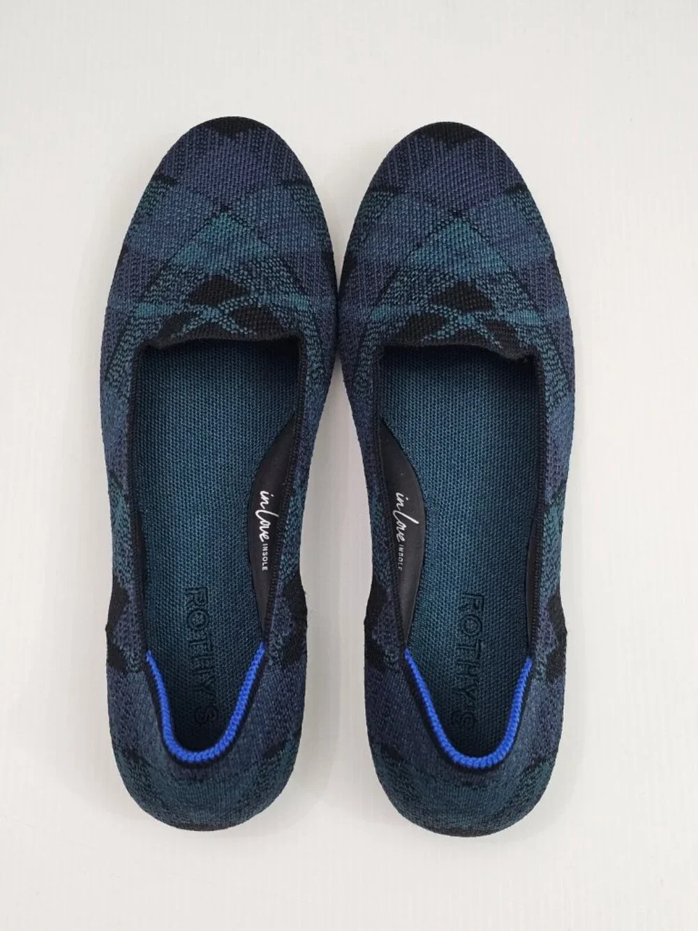 Rothy's The Loafer Flats Womens 8.5 Navy Plaid Knit Washable Slip On Preppy NEW